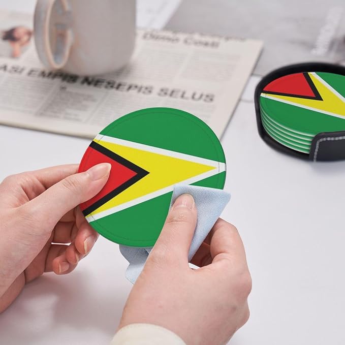 6 Pack Guyana Flag Leather Coaster - Image 6