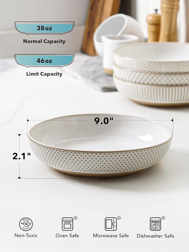 LE TAUCI Pasta Bowls 46oz, Large Salad Bowl, Ceramic Serving Plate, - Image 4