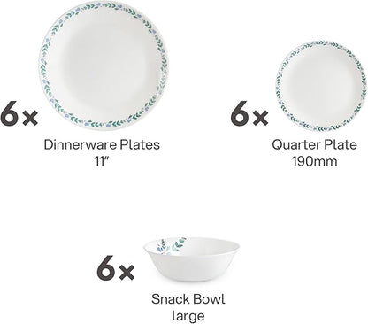 Cello Regal Dinnerware Set of 18 pieces, Service for 6, Chip & Scratch Resistant, Lightweight Round Plates and Bowls Set, Microwave & Dishwasher safe, Opalware Dinner Set, Morning Glory