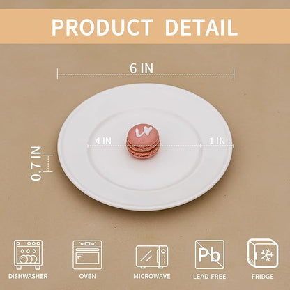 6 Inch Ceramic Dessert Plates Set of 18, White Round Small Appetizer Plates, Small Dinner Serving Pllate for Cake, Snacks, Side Dishes, Fruit, Microwave Oven and Dishwasher Safe