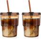 Luxfuel 13 oz Glass Cups with Lids and Straws Reusable Iced Coffee Tumbler | by Luxfuel