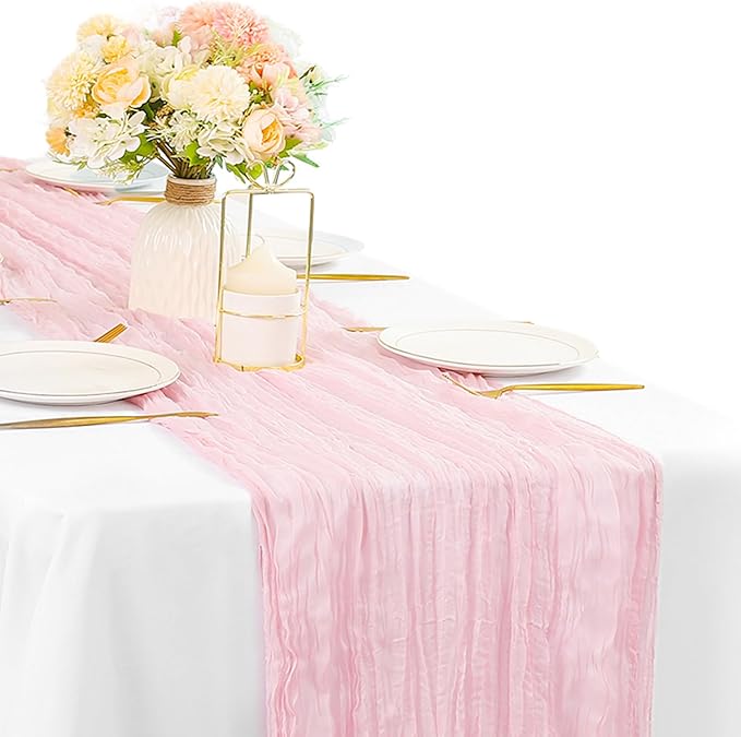 Light Pink Cheesecloth Table Runner 10FT Runner by Sunnyline