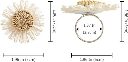 Woven Sunflower Napkin Rings Set of 4, Handmade Faux White Daisy Napkin Ring - Image 6