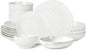 Sureasy Ceramic Dinnerware Set for 4-16 Pieces Embossed Plates and Bowls Sets, Scratch Resistant Dish Set, Microwave, Oven & Dishwasher Safe, White