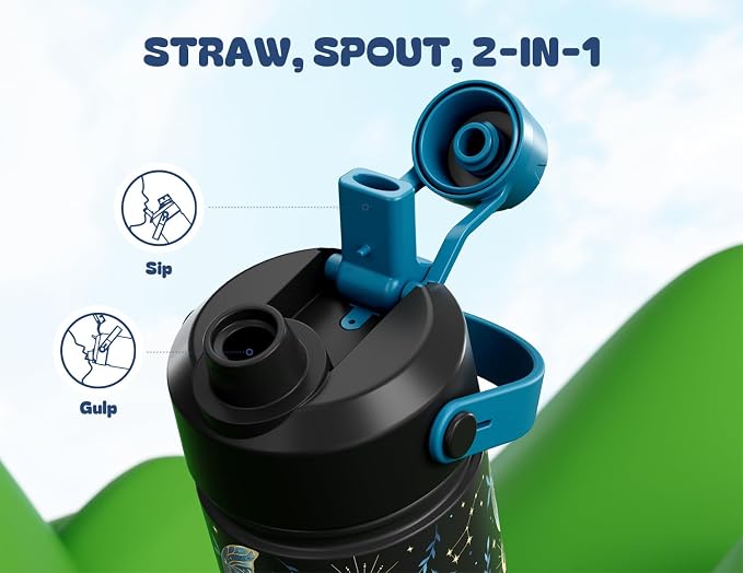 18 oz Kids Insulated Water Bottle: Glow-in-the-Dark, 2-in-1 Straw Spout Lid - Image 5