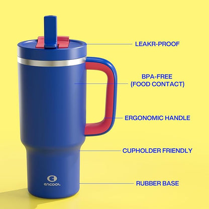 ENCOOL 32 oz Tumbler with Handle and Straw: Stainless Steel Insulated Tumbler - Image 3