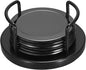 JUXYES Set of 6 Stainless Steel Round Coasters with Holder & Sponge Bottom, Black Metal Cup Coasters Set Stunning Cool Coaster Cups Mats Decor for Restaurant Kitchen bar Dining Table