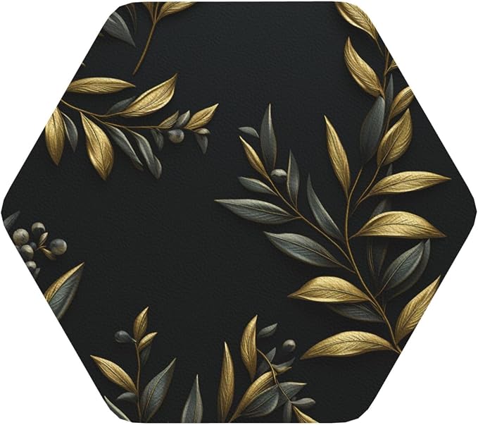 4Pcs Leather Coaster for Drinks Golden Olive Branch Cup Coasters Aesthetic - Image 9