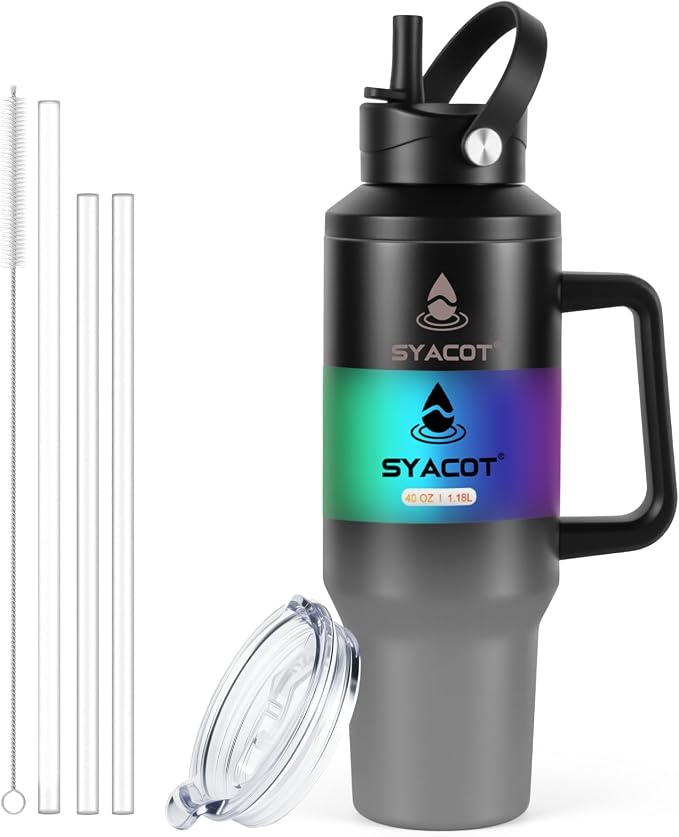 40 oz Tumbler with Handle and Straw or Convert to 40 oz Insulated Water Bottle by SYACOT