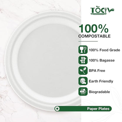 Compostable Paper Plates 10 inch 144 Count Disposable Heavy Duty Large Party Plates Bulk for Dinner Appetizer Dessert Cake Birthday Holiday Party Supplies White
