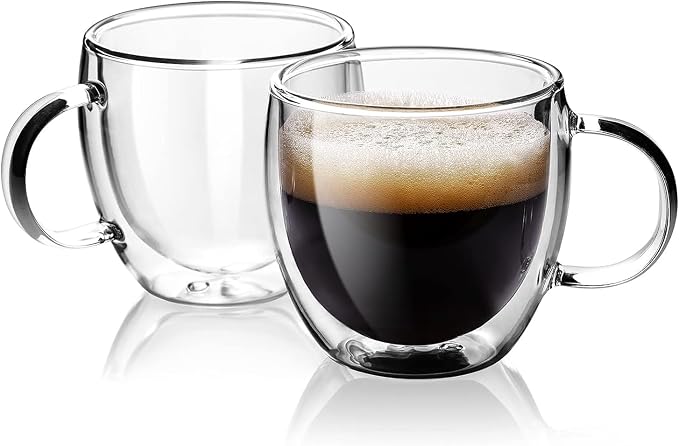 Espresso Cups Set Of 2 5 Oz, Double Walled Glass Coffee Mugs by COLOCUP