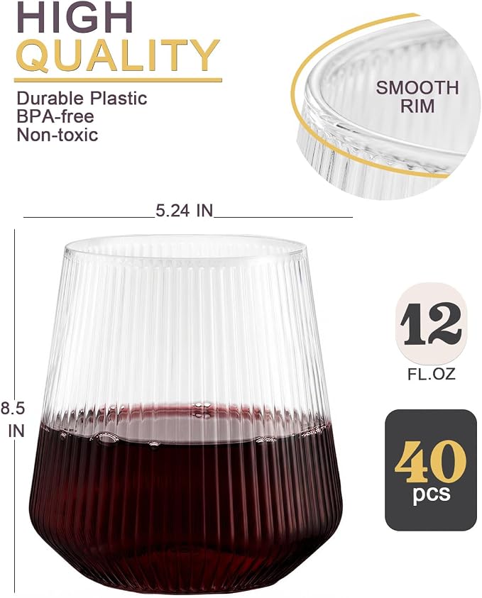 40 Pack Plastic Wine Glasses, 12 Oz Disposable Cocktail Whiskey Glasses | - Image 5