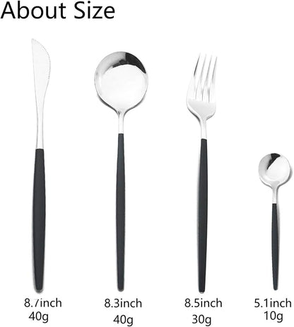 JASHII Flatware Serving Set 24 Piece, Stainless Steel Silverware Set, Titanium - Image 3