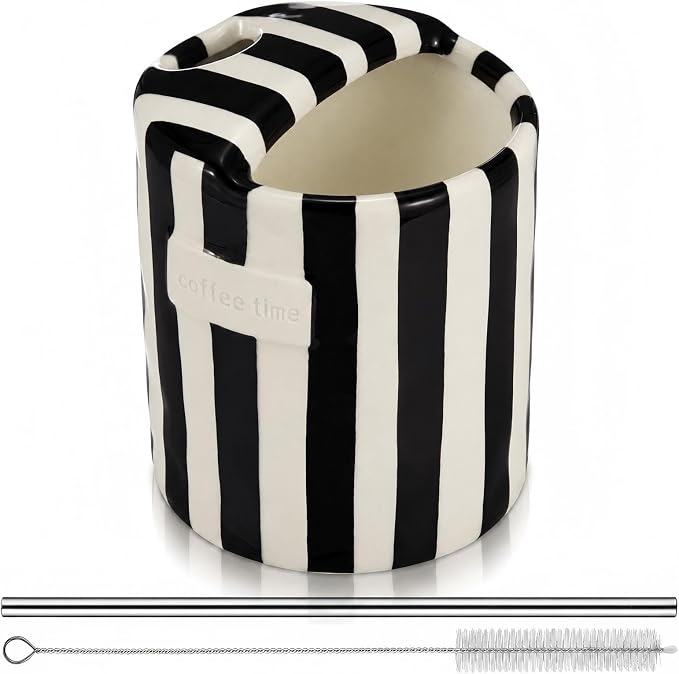 1 Pack Ceramic Coffee Mug with Sip Hole Espresso Cup 10oz with Straws Retro by Ferrochef