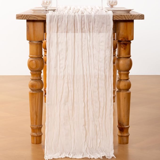 DeZerlor Ivory White Cheesecloth Table Runners 4 Pack Summer Boho Runners | - Image 5