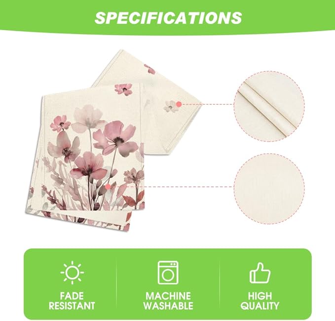 Artoid Mode Pink Poppy Floral Leaves Spring Table Runner, Seasonal Summer Fall Kitchen Dining Table Decoration for Home Party Decor 13x72 Inch