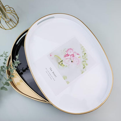 Pink Oval Decorative Tray with Handles, Versatile Serving Tray for Coffee Table, Ottoman, Ideal for Serving, Displaying, Organizing, 15.3"*10.6"*1.37"