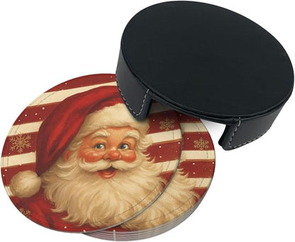 Red Christmas Santa Claus Striped Coasters - Image 7