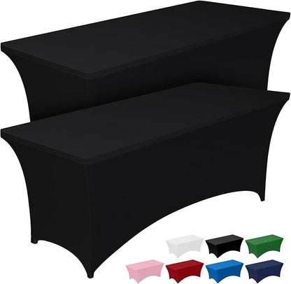 Pureegg Spandex Tablecloth 8ft - 2 Pack, Fitted and Tight Cloth for Rectangle Table, Wrinkle-Free and Stretch Table Cover for Party, Wedding, Banquet and Birthday, Black