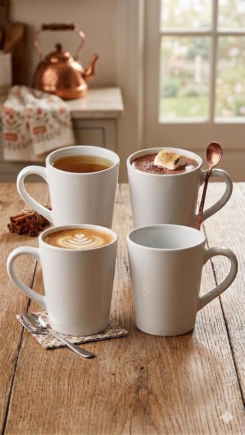 Minimalist White Ceramic Coffee Mug Set - Image 3