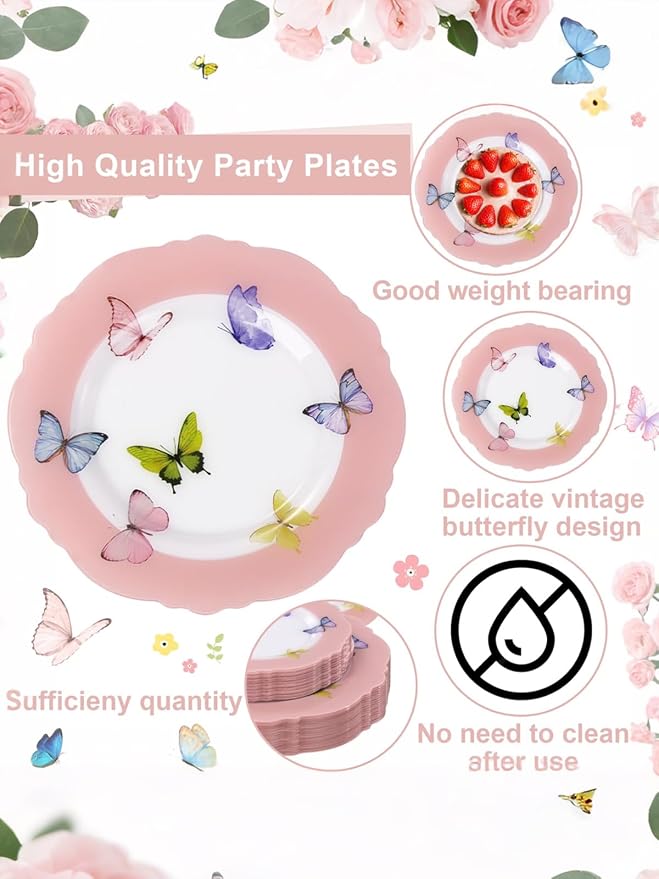 20PCS Pink Butterfly Plates - Image 3
