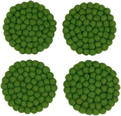 Humble Hilo Handmade Felt Coaster, 3.9 inches, Set of 4 (Green)