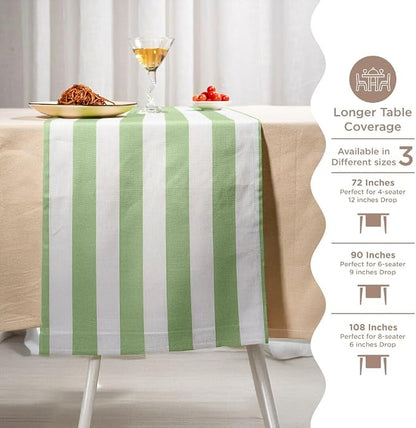 Folkulture Fall Table Runner 108 inches Long | White & Green Striped | Table - Image 7