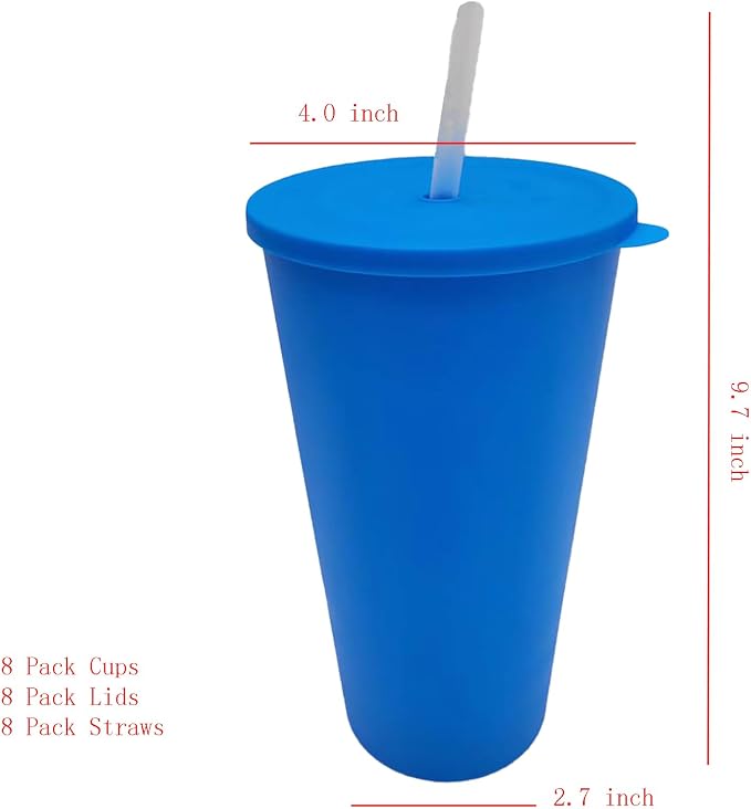 32 oz Cups with Lids and Straws Reusable set of 8, Bright Colors | Iced Tea - Image 7
