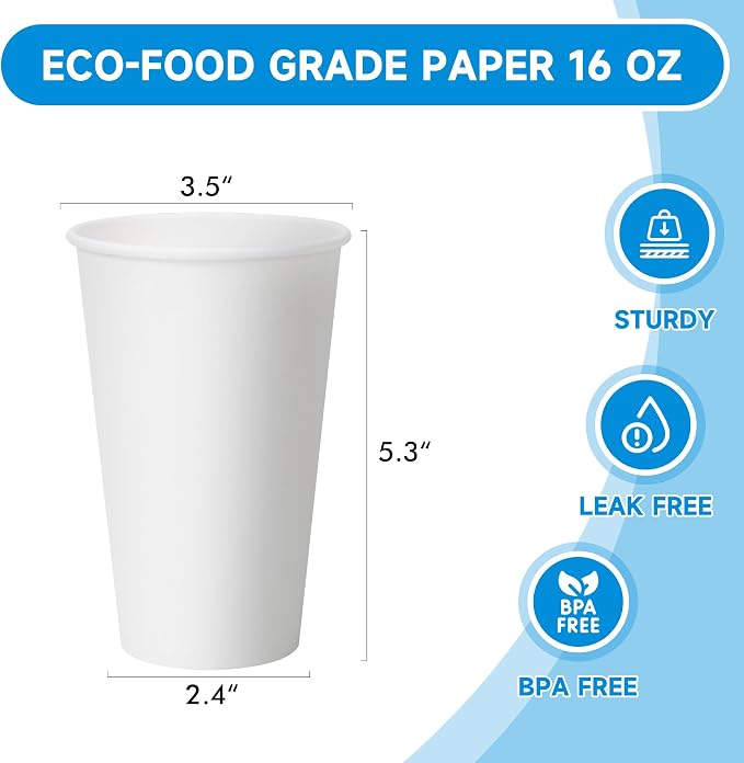 RACETOP Disposable Paper Coffee Cups 16 oz 500 Pack | BPA-free, Coffee Shop - Image 2