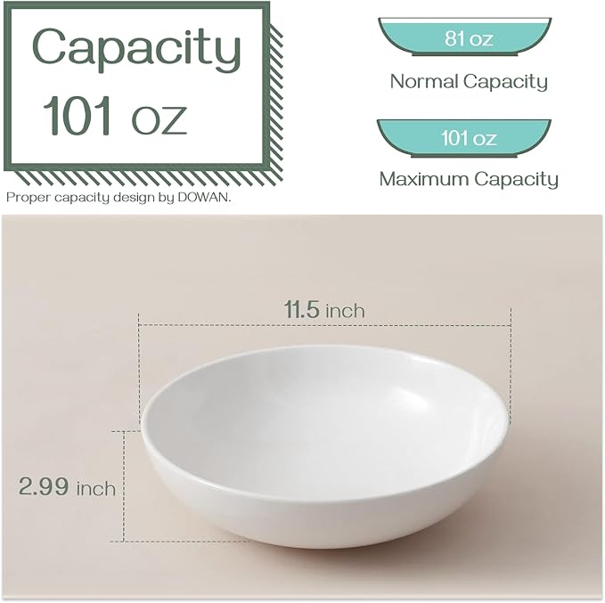 DOWAN 11.5" Large Serving Bowls, 3.2 Qt White Serving Platter, Big Ceramic - Image 2