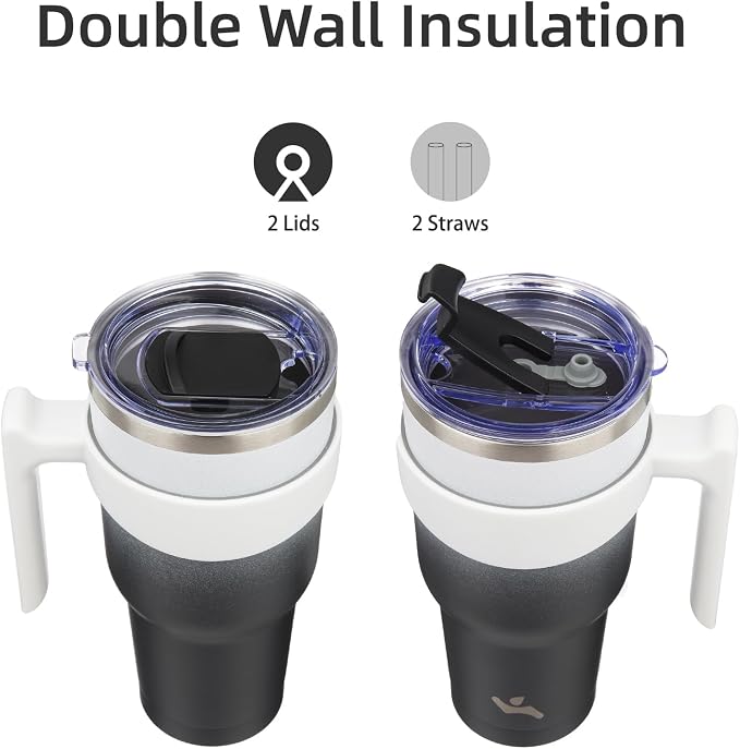 Konokyo 30 oz Tumbler with Handle and Straw, Insulated Travel Mug | Day Night; - Image 3