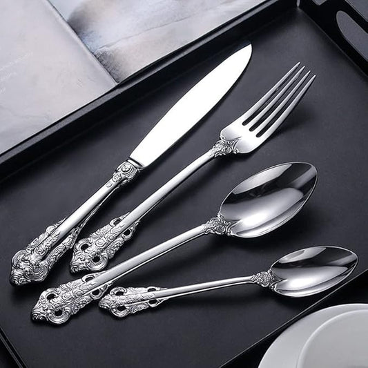 Silverware Set for 10 Durable 18/10 Stainless Steel Flatware Set Palace Style Modern Cutlery Utensils Set 40 Piece Include Knives Forks and Spoons Tableware Set for Home Kitchen Restaurant