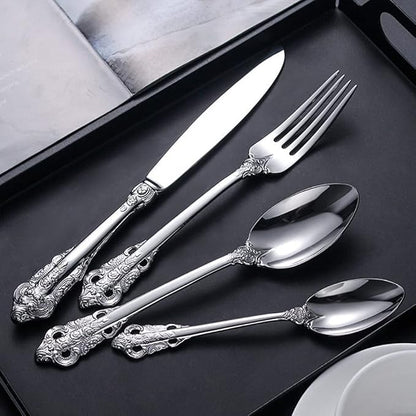 Silverware Set for 14 Durable 18/10 Stainless Steel Flatware Set Palace Style Modern Cutlery Utensils Set 56 Piece Include Knives Forks and Spoons Tableware Set for Home Kitchen Restaurant