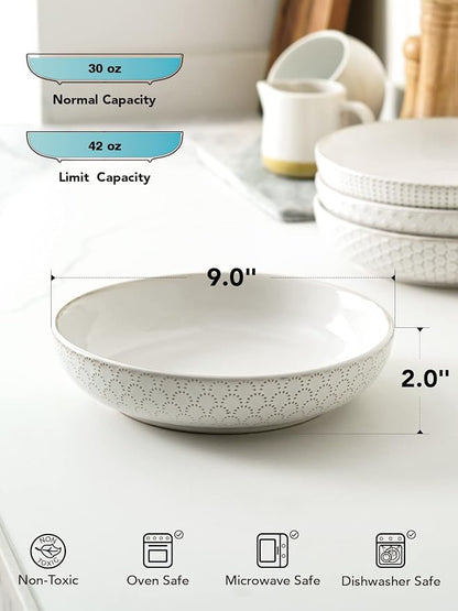 LE TAUCI Pasta Bowls 42oz, Large Salad Bowl, Ceramic Embossment Stoneware - Image 4