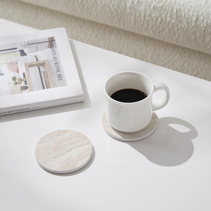 Set of 6 Light Beige Abstract Onyx Marble Coasters - Image 3