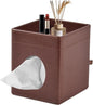 Tissue Box Cover Square Tissue Box Holder PU Leather Facial Tissues Organizer with Storage Tray for Bathroom Vanity Bedroom Office Car,Stylish Napkin Caddy Decorative Organizer (Brown)