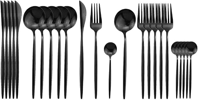 JASHII Black Flatware Serving Set 24 Piece, Stainless Steel Silverware Set by JASHII