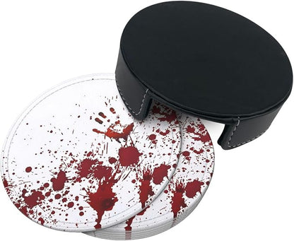6 Pcs Halloween Haunted House Decoration Scary Bloody Handprint Leather Coasters - Image 5