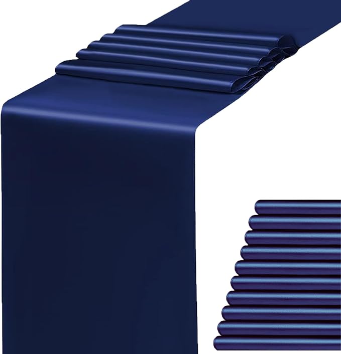 Satin Navy Blue Table Runner 12 x 108 Inches Pack of 10 Long Table Runner by WENSINL