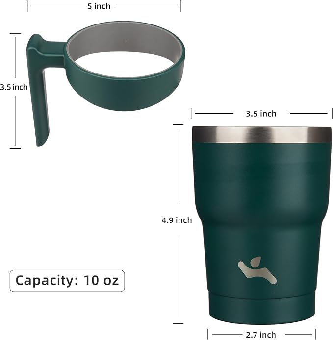 Konokyo 10 oz Tumbler with Handle and Straw, Insulated Travel Mug | Army Green; - Image 4