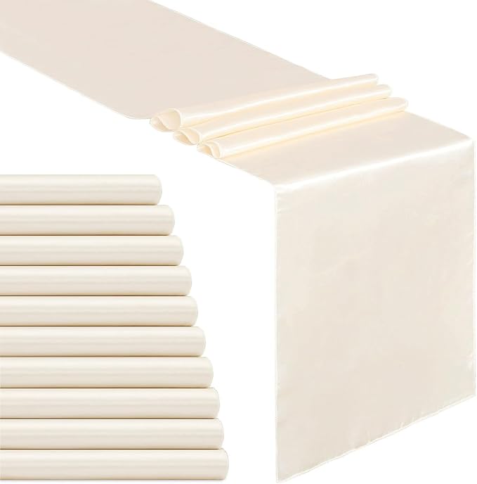 Ivory Satin Table Runners 10 Pack 12x108 inch Silk Smooth Fabric | Bright Satin by B-COOL