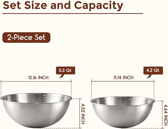 Gronivex Stainless Steel Mixing Bowls Set, 2-Piece | Food-Grade Metal, - Image 2