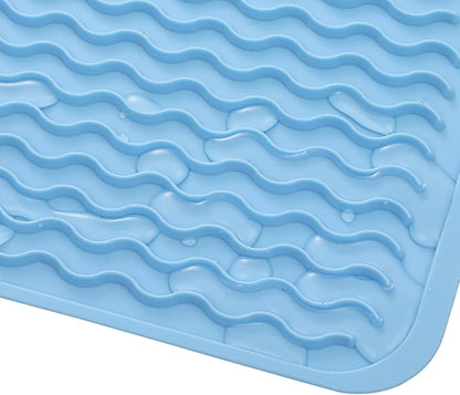 Silicone Dish Drying Mat for Multiple Usage,Easy clean,Eco-friendly,Heat-resistant Silicone Mat for Kitchen Counter or Sink,Refrigerator or drawer liner Light Blue L 16 inches x 12 inches