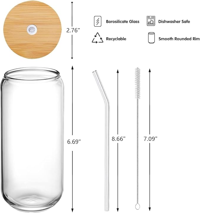 20oz Glass Cups with Lids and Straws Set of 6 – Large Iced Coffee Tumblers - Image 7
