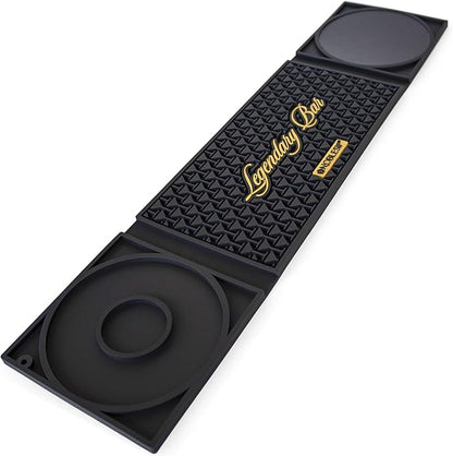 NobleSip Bar Mat 3in1 𝗜𝗡𝗡𝗢𝗩𝗔𝗧𝗜𝗩𝗘 with Cutting Board and Glass Rimmer "Legendary Bar". Upgrade your commercial cocktail station, or home bar with a multifunctional, compact, and stylish mat