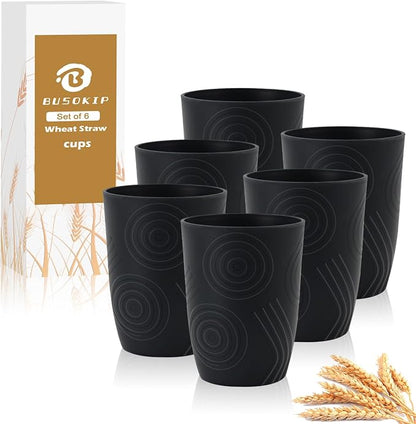 Wheat Straw Cups Sets of 6, Plastic Cups Reusable, Drinking Cup by BUSOKIP