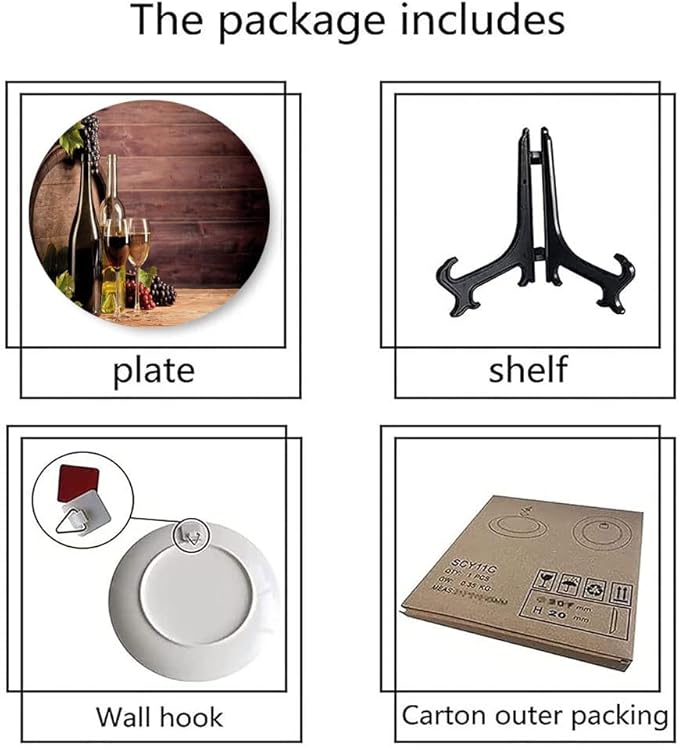Ceramic Display Plate, Wine Ceramic Hanging Decorative Plate, Still Life of Wine with Wooden Keg Rustic, 10 Inch, Household Custom Ceramic Plate, Brown Green Light Brown