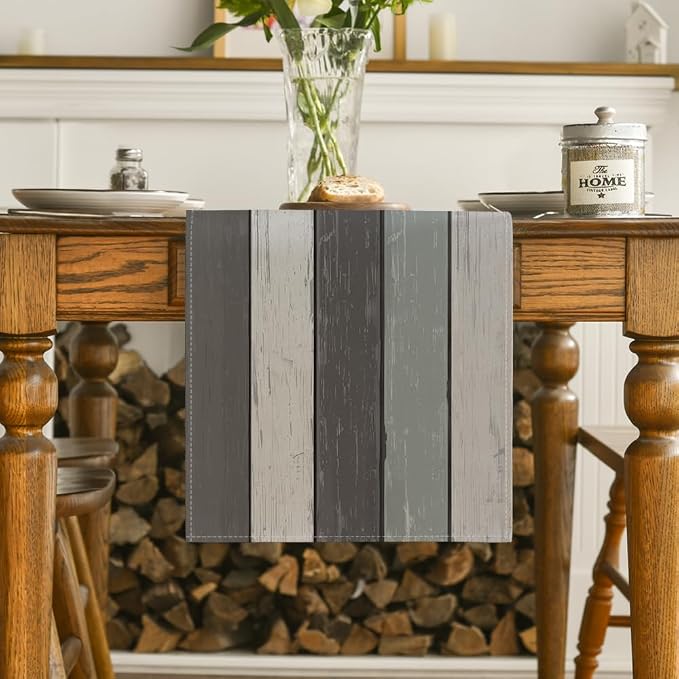 Artoid Mode Grey Retro Rustic Wood Texture Table Runner, Seasonal Kitchen - Image 2