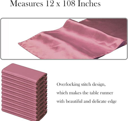 10 Pack Wedding Dusty Rose Table Runners 12 X 108 Inches Satin Mauve Table - Image 2