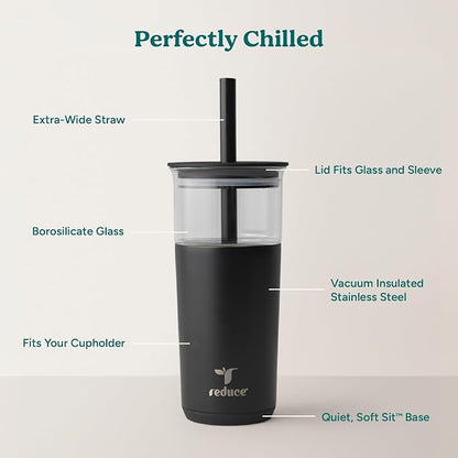 REDUCE Aspen - 20oz Vacuum Insulated Glass Tumbler - Extra Wide Straw & Lid | - Image 3